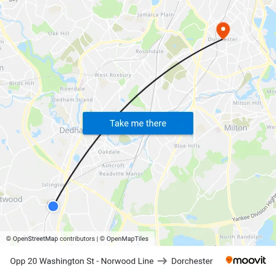 Opp 20 Washington St - Norwood Line to Dorchester map