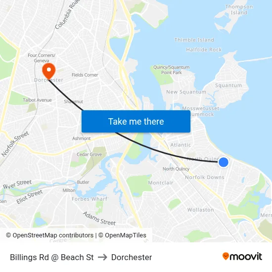 Billings Rd @ Beach St to Dorchester map