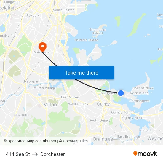 414 Sea St to Dorchester map