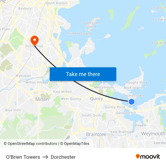 O'Brien Towers to Dorchester map