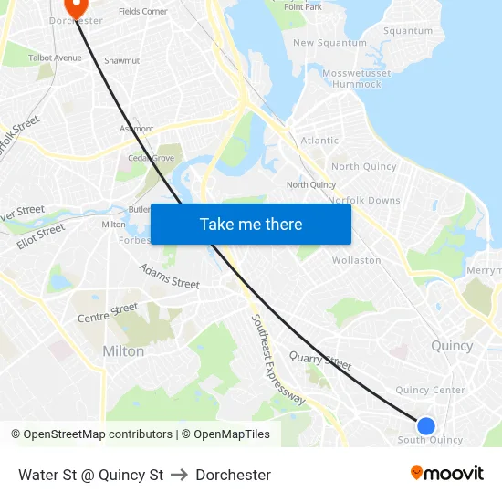 Water St @ Quincy St to Dorchester map