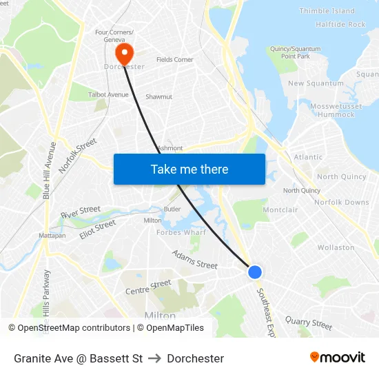 Granite Ave @ Bassett St to Dorchester map