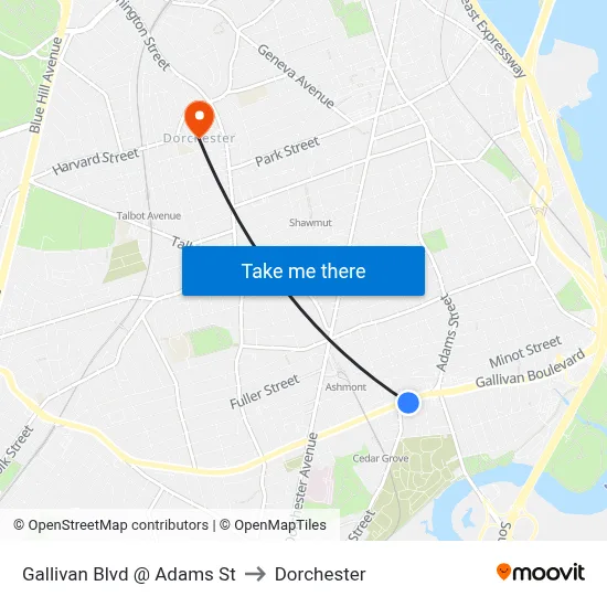 Gallivan Blvd @ Adams St to Dorchester map