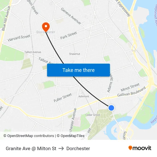 Granite Ave @ Milton St to Dorchester map
