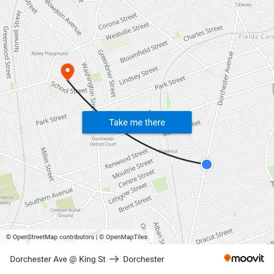 Dorchester Ave @ King St to Dorchester map