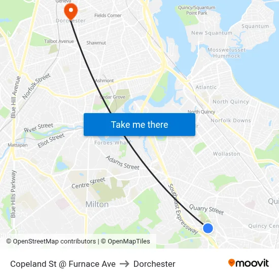 Copeland St @ Furnace Ave to Dorchester map