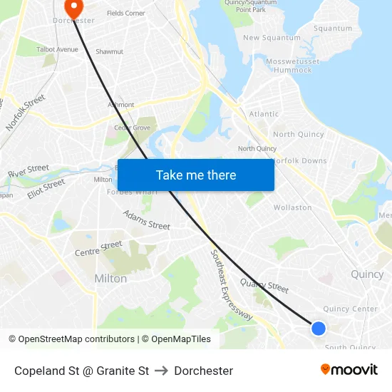 Copeland St @ Granite St to Dorchester map