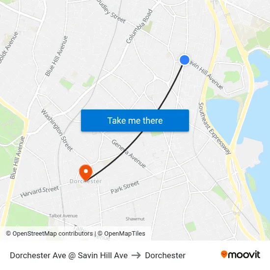 Dorchester Ave @ Savin Hill Ave to Dorchester map