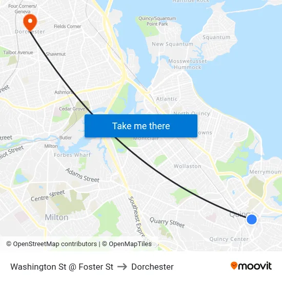 Washington St @ Foster St to Dorchester map