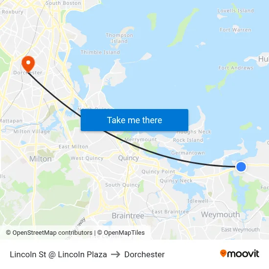 Lincoln St @ Lincoln Plaza to Dorchester map