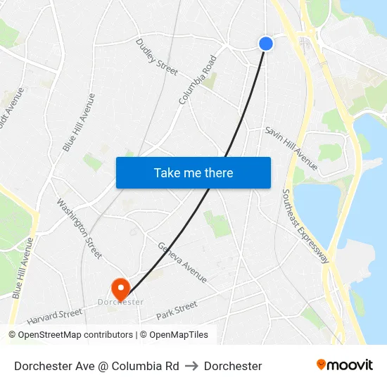 Dorchester Ave @ Columbia Rd to Dorchester map