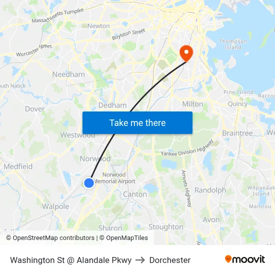 Washington St @ Alandale Pkwy to Dorchester map