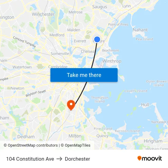 104 Constitution Ave to Dorchester map