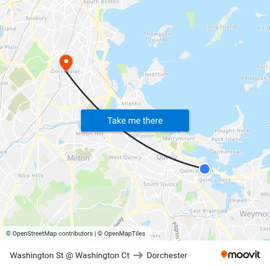 Washington St @ Washington Ct to Dorchester map