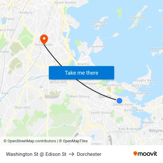 Washington St @ Edison St to Dorchester map