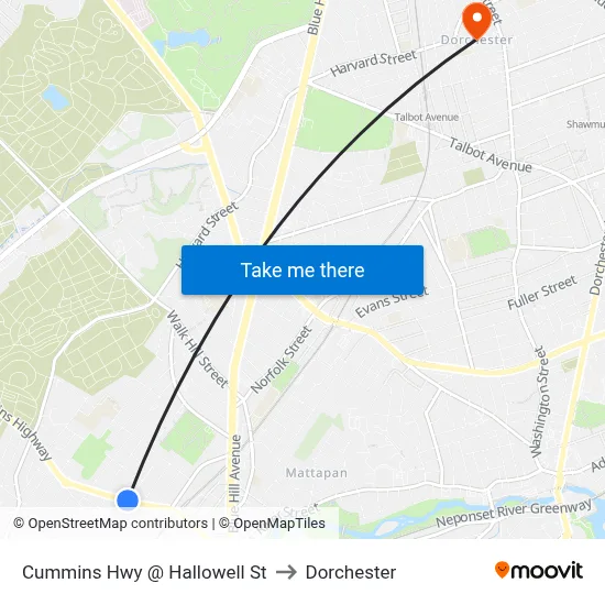 Cummins Hwy @ Hallowell St to Dorchester map