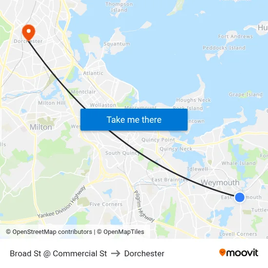 Broad St @ Commercial St to Dorchester map