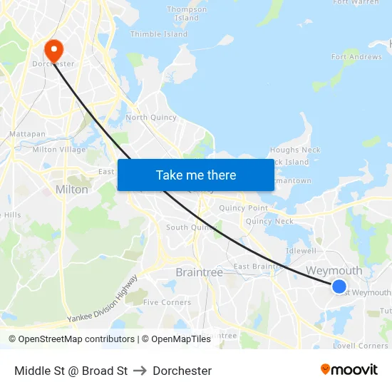 Middle St @ Broad St to Dorchester map