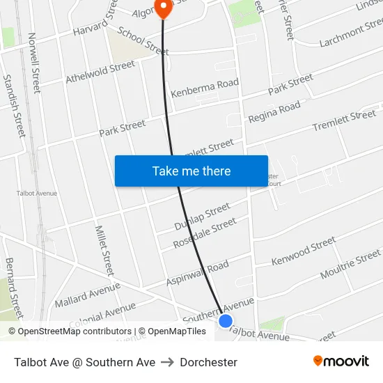 Talbot Ave @ Southern Ave to Dorchester map