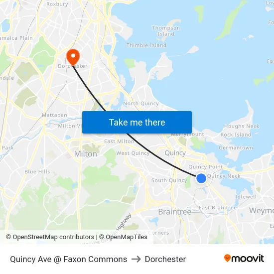 Quincy Ave @ Faxon Commons to Dorchester map