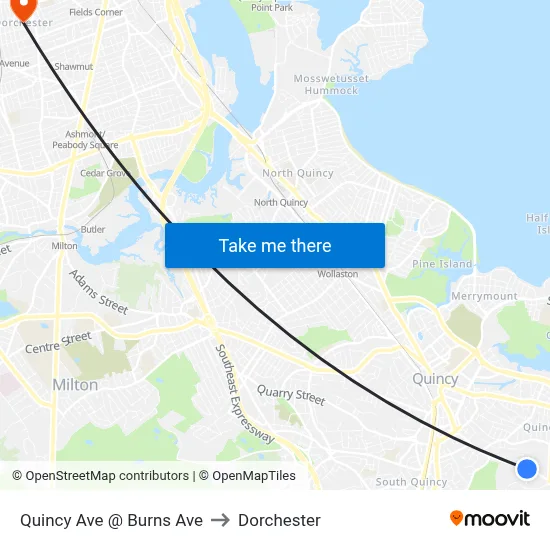 Quincy Ave @ Burns Ave to Dorchester map