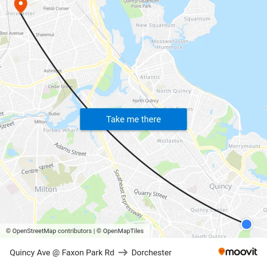 Quincy Ave @ Faxon Park Rd to Dorchester map