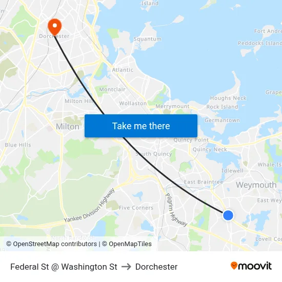 Federal St @ Washington St to Dorchester map