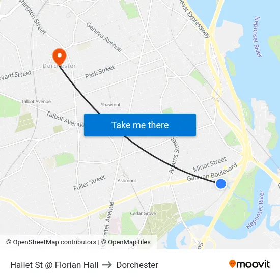 Hallet St @ Florian Hall to Dorchester map