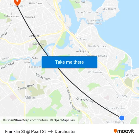 Franklin St @ Pearl St to Dorchester map