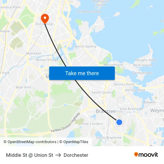 Middle St @ Union St to Dorchester map