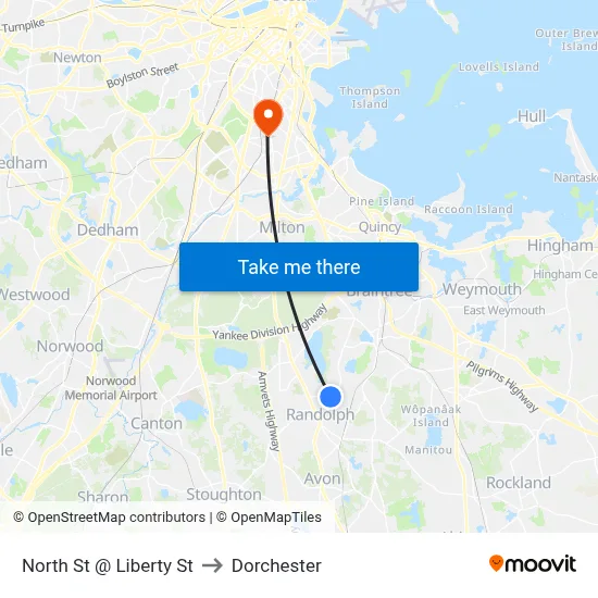 North St @ Liberty St to Dorchester map