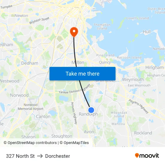 327 North St to Dorchester map