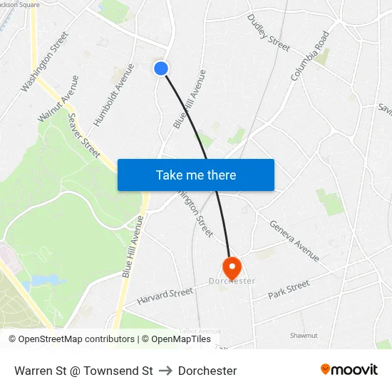 Warren St @ Townsend St to Dorchester map