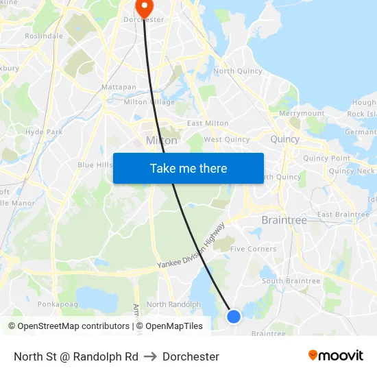 North St @ Randolph Rd to Dorchester map