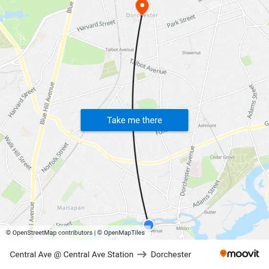 Central Ave @ Central Ave Station to Dorchester map