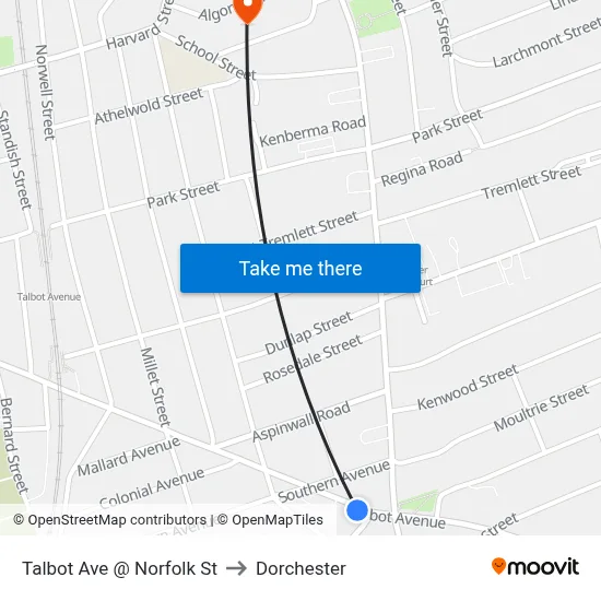 Talbot Ave @ Norfolk St to Dorchester map