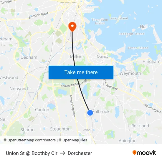 Union St @ Boothby Cir to Dorchester map