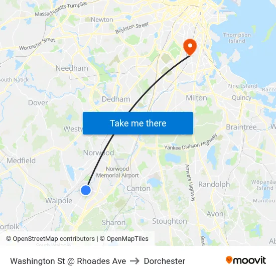 Washington St @ Rhoades Ave to Dorchester map