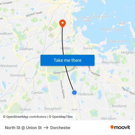 North St @ Union St to Dorchester map