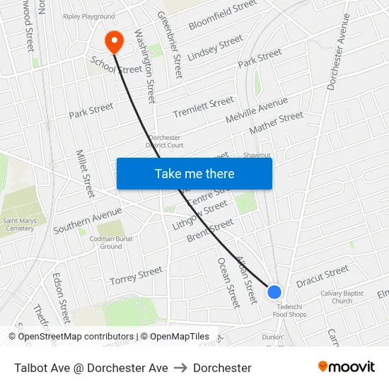 Talbot Ave @ Dorchester Ave to Dorchester map