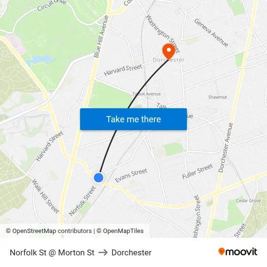 Norfolk St @ Morton St to Dorchester map