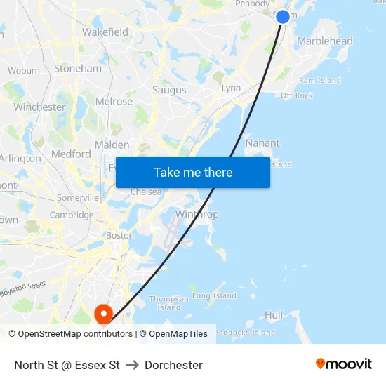 North St @ Essex St to Dorchester map