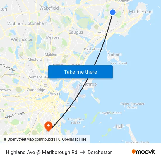 Highland Ave @ Marlborough Rd to Dorchester map