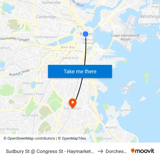 Sudbury St @ Congress St - Haymarket Sta to Dorchester map
