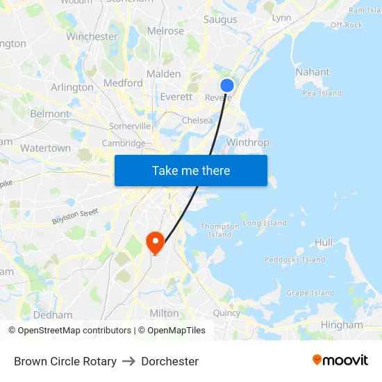 Brown Circle Rotary to Dorchester map