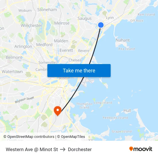 Western Ave @ Minot St to Dorchester map