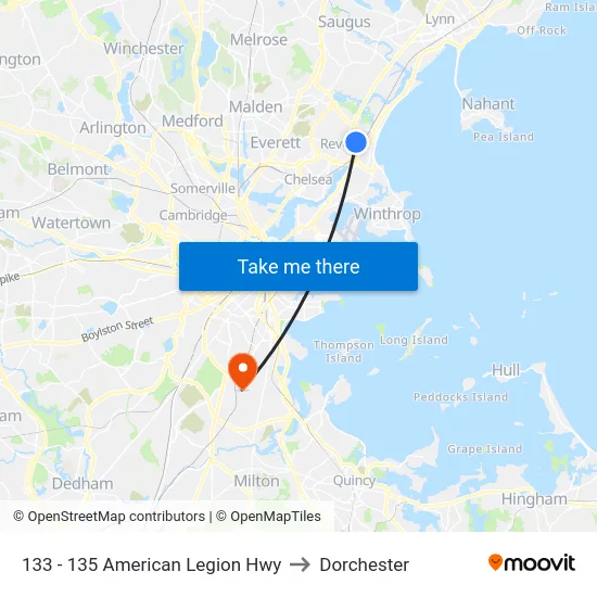 133 - 135 American Legion Hwy to Dorchester map