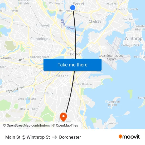 Main St @ Winthrop St to Dorchester map
