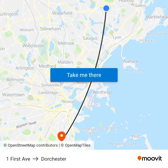 1 First Ave to Dorchester map