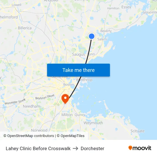 Lahey Clinic Before Crosswalk to Dorchester map